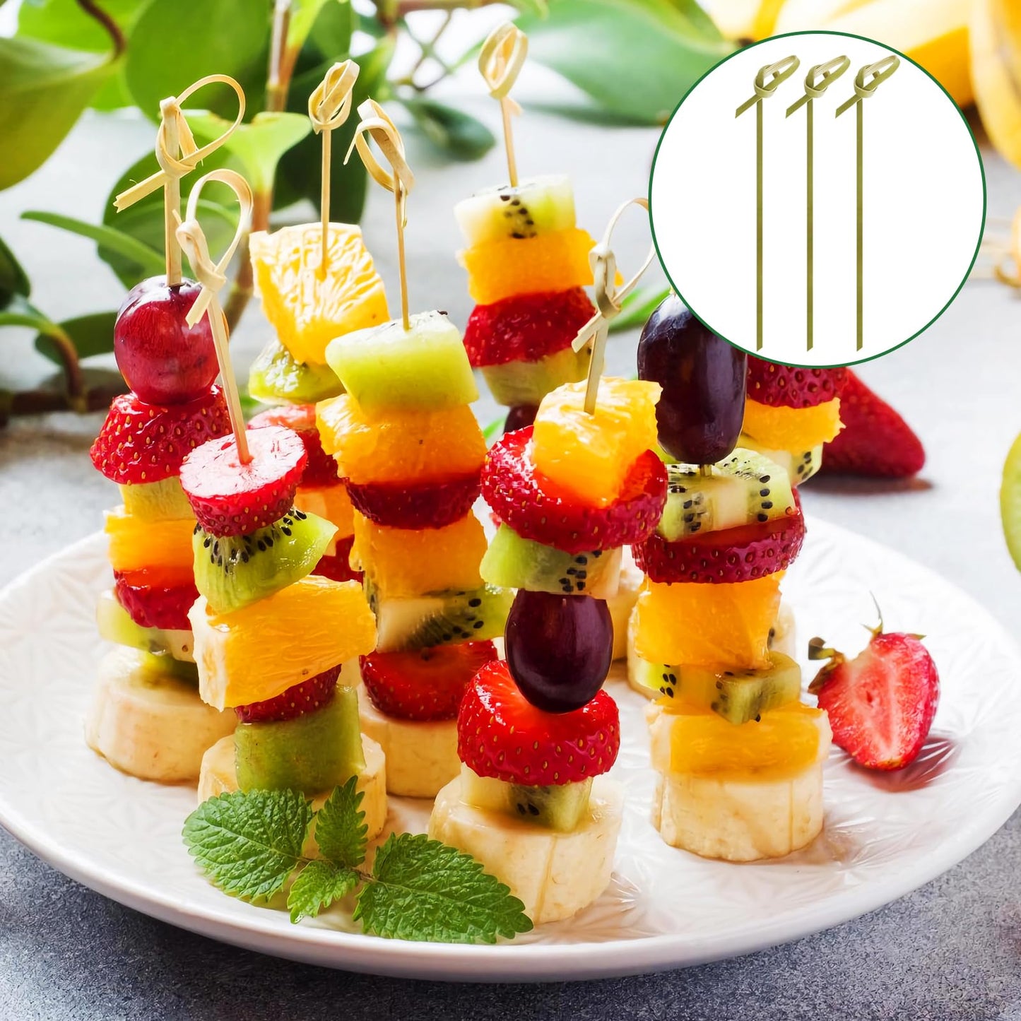 200 Pcs 4.7 Inch Bamboo Cocktail Picks-Fancy Knot Appetizer Skewers,Bamboo Skewers,Eco-Friendly Biodegradable Cocktail Sticks for Drinks, Fruit, Charcuterie, Party Supplies
