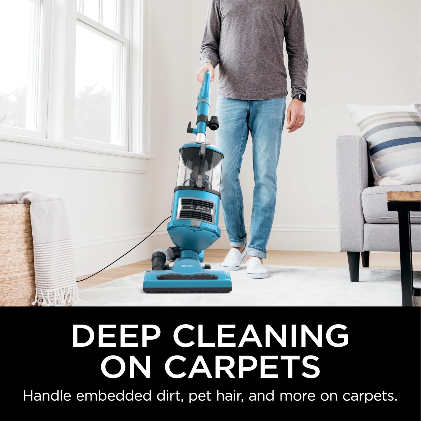 Shark NV380 Navigator Lift-Away Deluxe Upright Vacuum with Large Dust Cup Capacity, Swivel Steering, Upholstery Tool & Crevice Tool, Blue (Renewed)