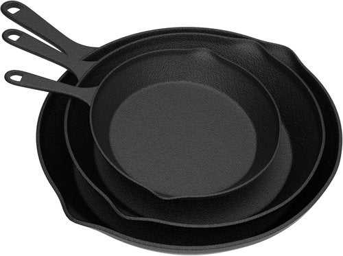 Home-Complete Cast Iron Skillet Set - Pre-Seasoned Nonstick Frying Pans | 10-Inch, 8-Inch, 6-Inch Sizes