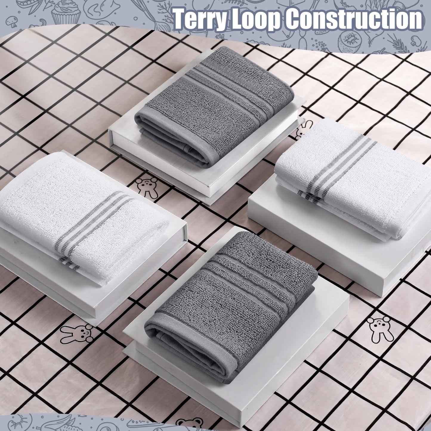 Dish Towels and Dishcloths with Oven Mitts Sets- 100% Cotton Tea Towels for Kitchen- 500 F Heat Resistant Oven Mittens 7.5"x12", Durable Dish Cloths 11.8"x11.8", Absorbent Dish Towels 13.5"x24"