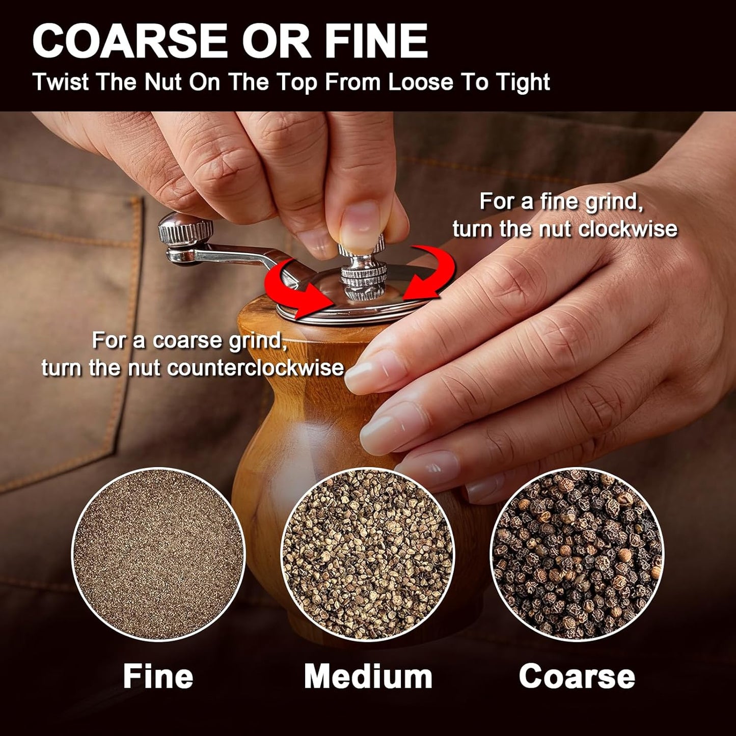 Skiennix Pepper Grinder - Refillable Spice Mill with Adjustable Coarseness | Manual Design with Handle