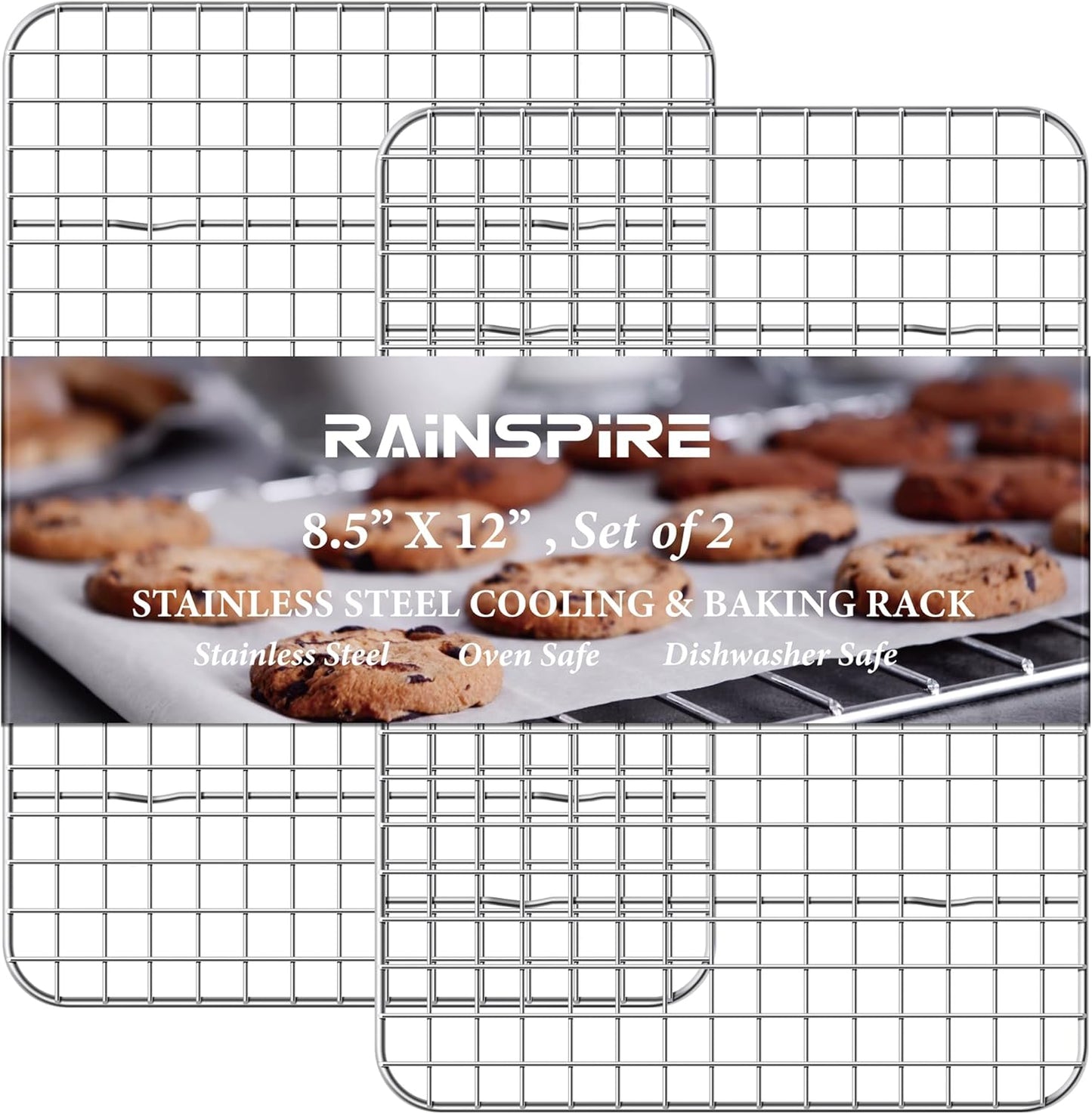 Rainspire Stainless Steel Cooling Rack - Heavy Duty Oven Safe Baking Rack | Fits Quarter Sheet Pan, 8.5" x 12", 2-Pack