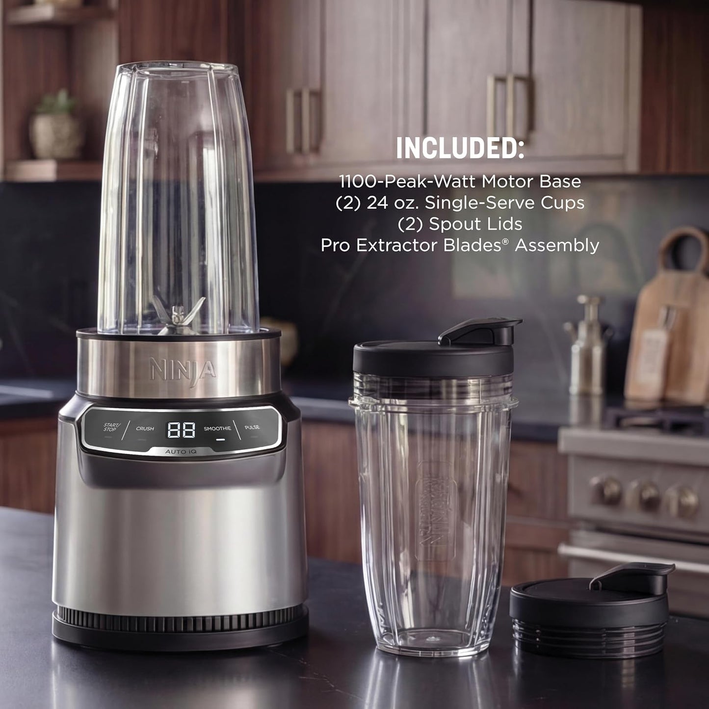Ninja Blender | Nutri Pro | Auto IQ Smoothie Maker with 2 To-Go Cups & Lids | 1100W Silver