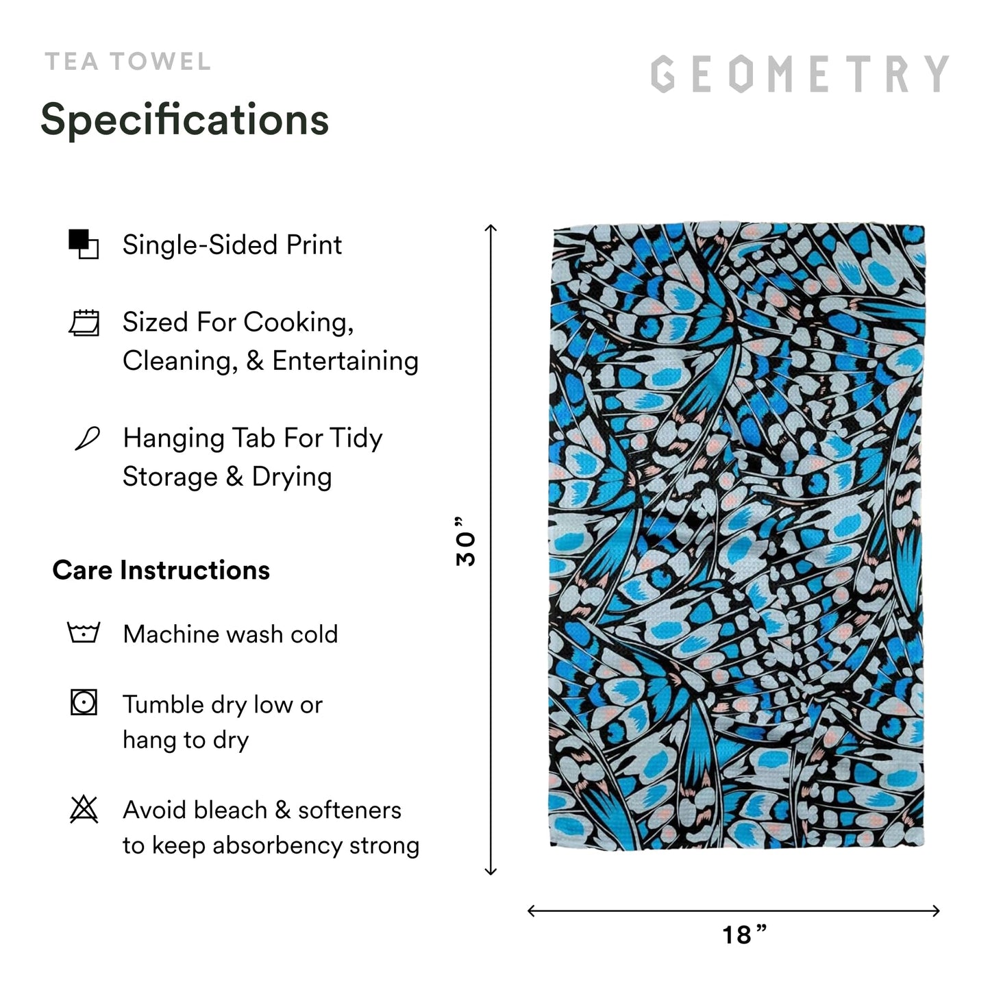 GEOMETRY Spring Kitchen Towels - Quick Dry Microfiber Cloth Spring & Summer Dish Towels for Kitchen Drying - Premium Quick Dry Towel - Blue Garden Wings, 18" x 30" - 1-Pack