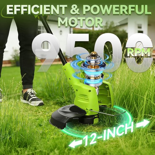GOODJOB 20V Cordless Weed Wacker - Ultra-Lightweight 3-in-1 String Trimmer & Lawn Edger with 180° Pivoting Head | Includes (2) 2.0Ah Batteries