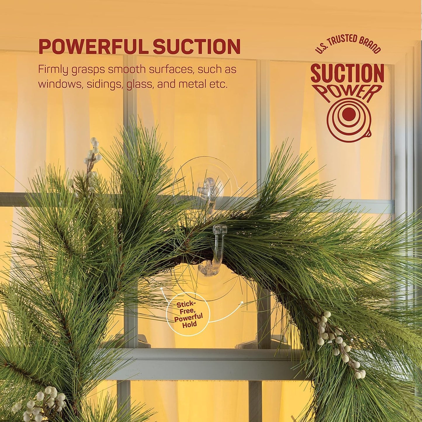 SEWANTA Christmas Wreath Hanger for Glass Front Door - Giant Suction Wreath Hanger, Hang Large or Heavy Wreaths Securely on Glass Doors and Windows up to 20 Lbs - Heavy Duty Wreath Holders - USA Made
