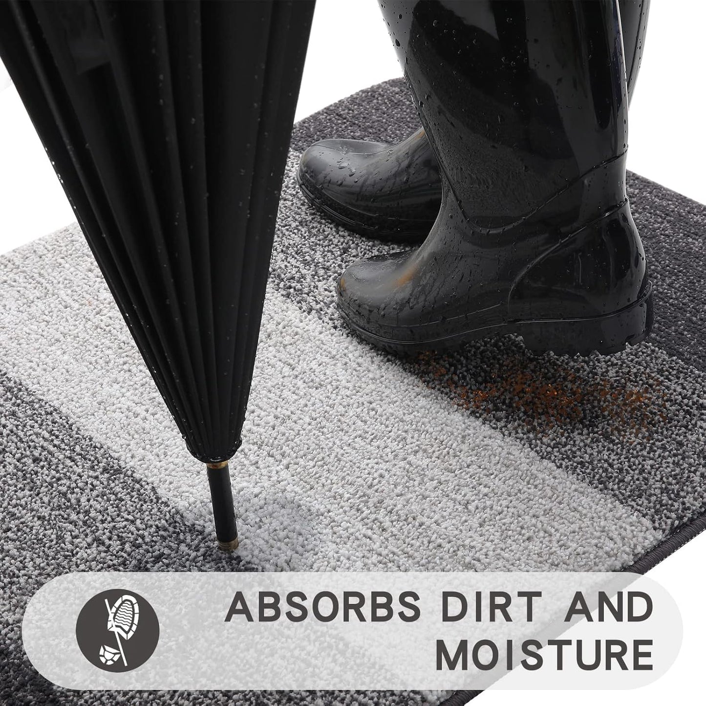 Kitinjoy Indoor Outdoor Door Mat - Non-Slip Absorbent Dirt Trapper | 30x17 Low-Profile Grey Doormat