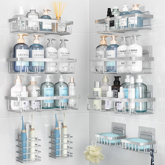 Liuoud Shower Caddy Organizer - Rustproof Stainless Steel Wall Storage Basket Set | 10 Pack, Silver