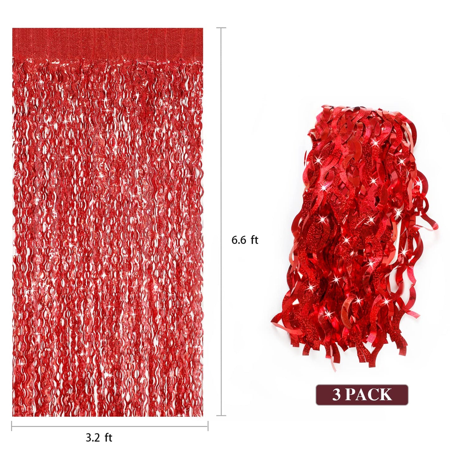 3 Pack Red Backdrop Curtain - CYLMFC 3.3 ft x 6.6 ft Foil Backdrop Curtain Streamers Birthday Decorations for Birthday Party Christmas Graduation Decor