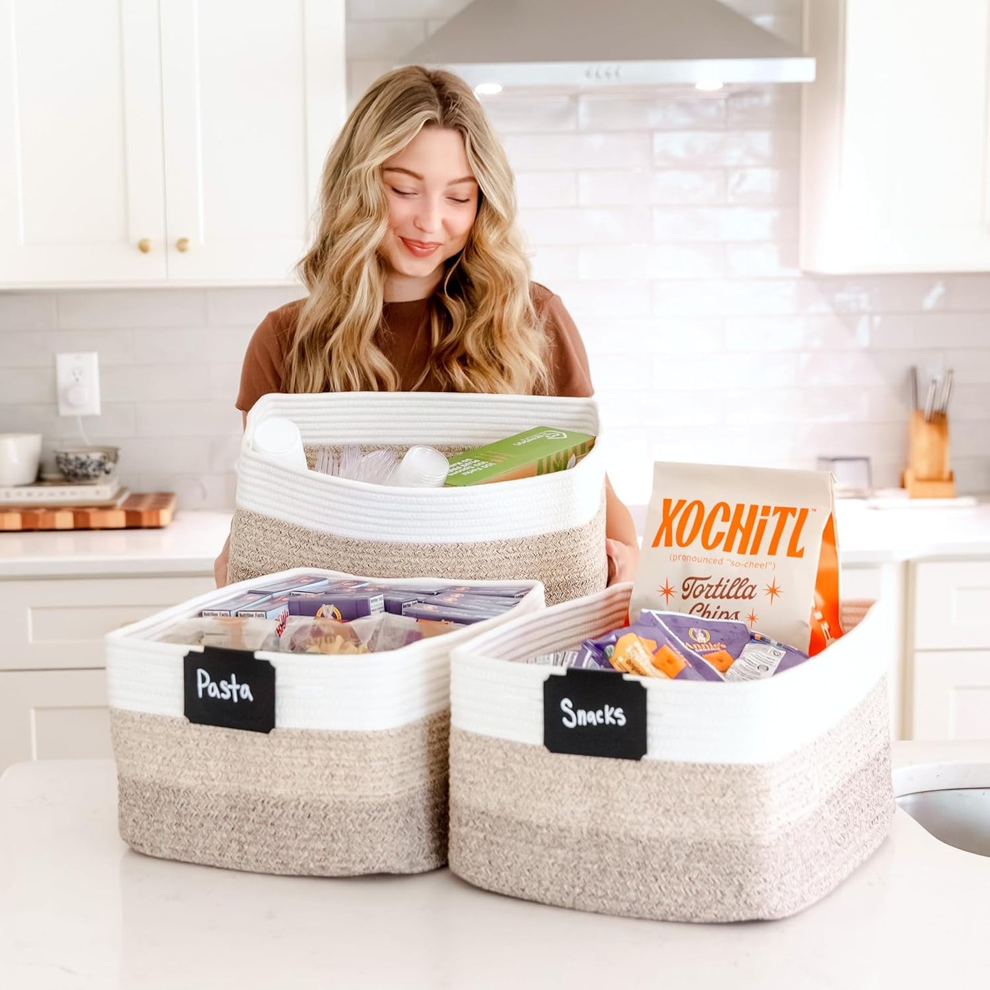 NaturalCozy Storage Baskets - 3-Pack Cotton Rope Woven Bins for Organizing | 16.8”x13”x7.6” | Ideal for Toys, Laundry, and More