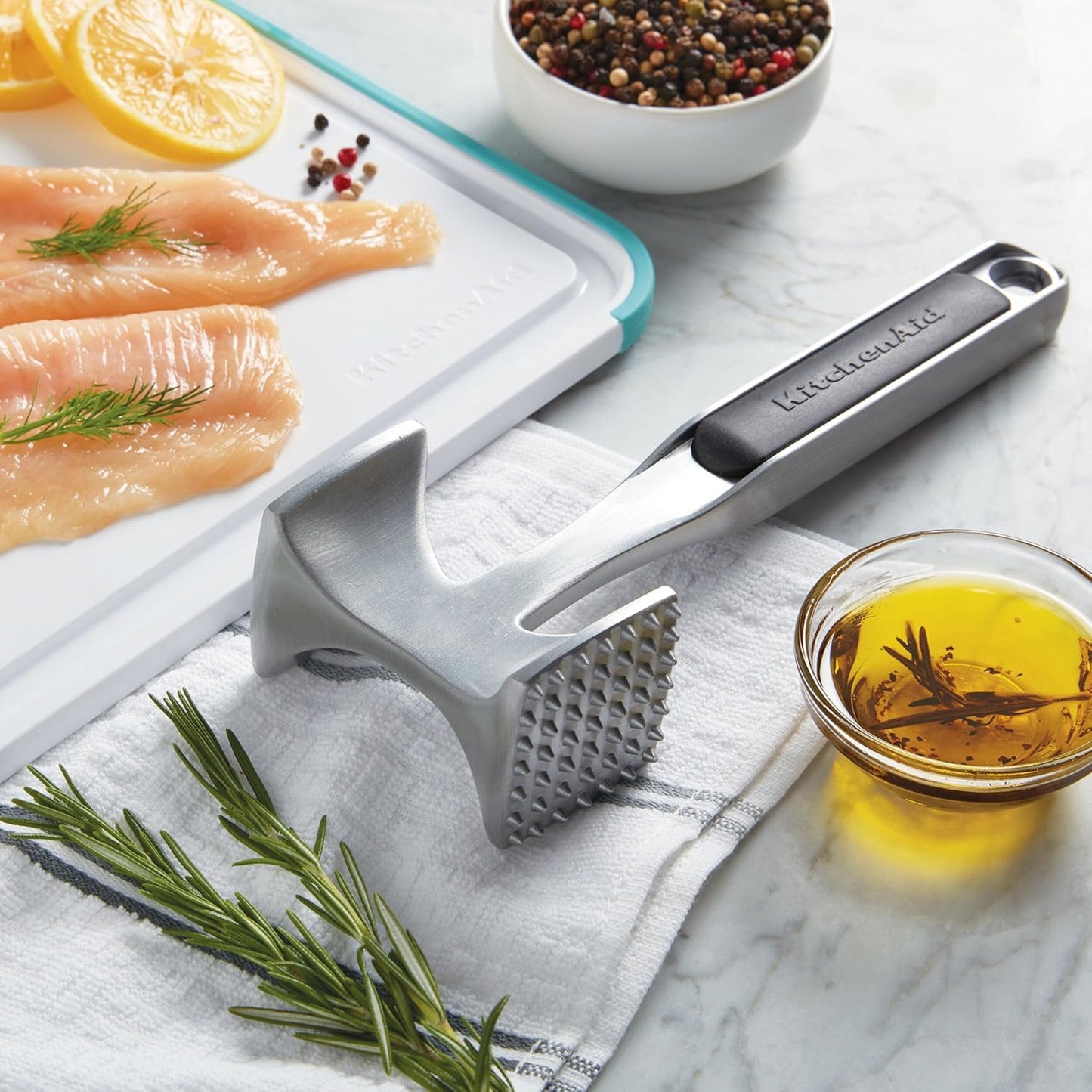 KitchenAid Gourmet Meat Tenderizer - Multi-Sided Design for Pounding Meats & Shellfish | Easy Storage, Black
