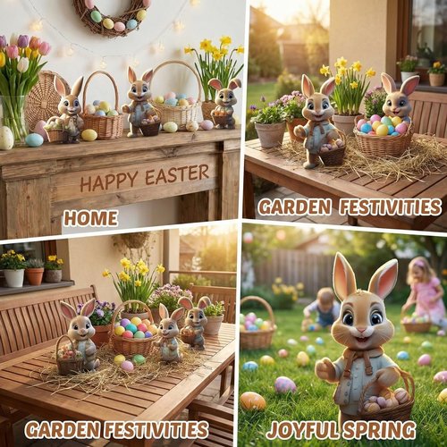 dunfack Easter Decorations for Home, Bunny Decorations Spring Home Decor,6 pcs Wooden Easter Bunny Table Sign