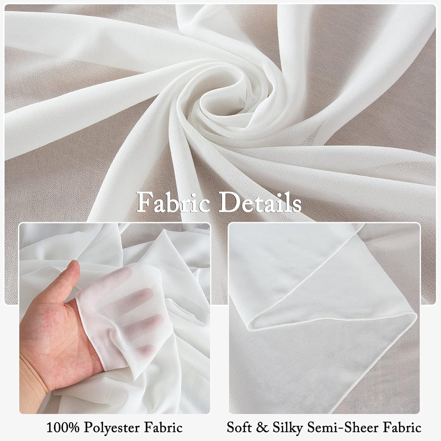 Elegant White Chiffon Curtain Panels - 2 Pack, 2.4ft x 9ft Tulle Window Drapes