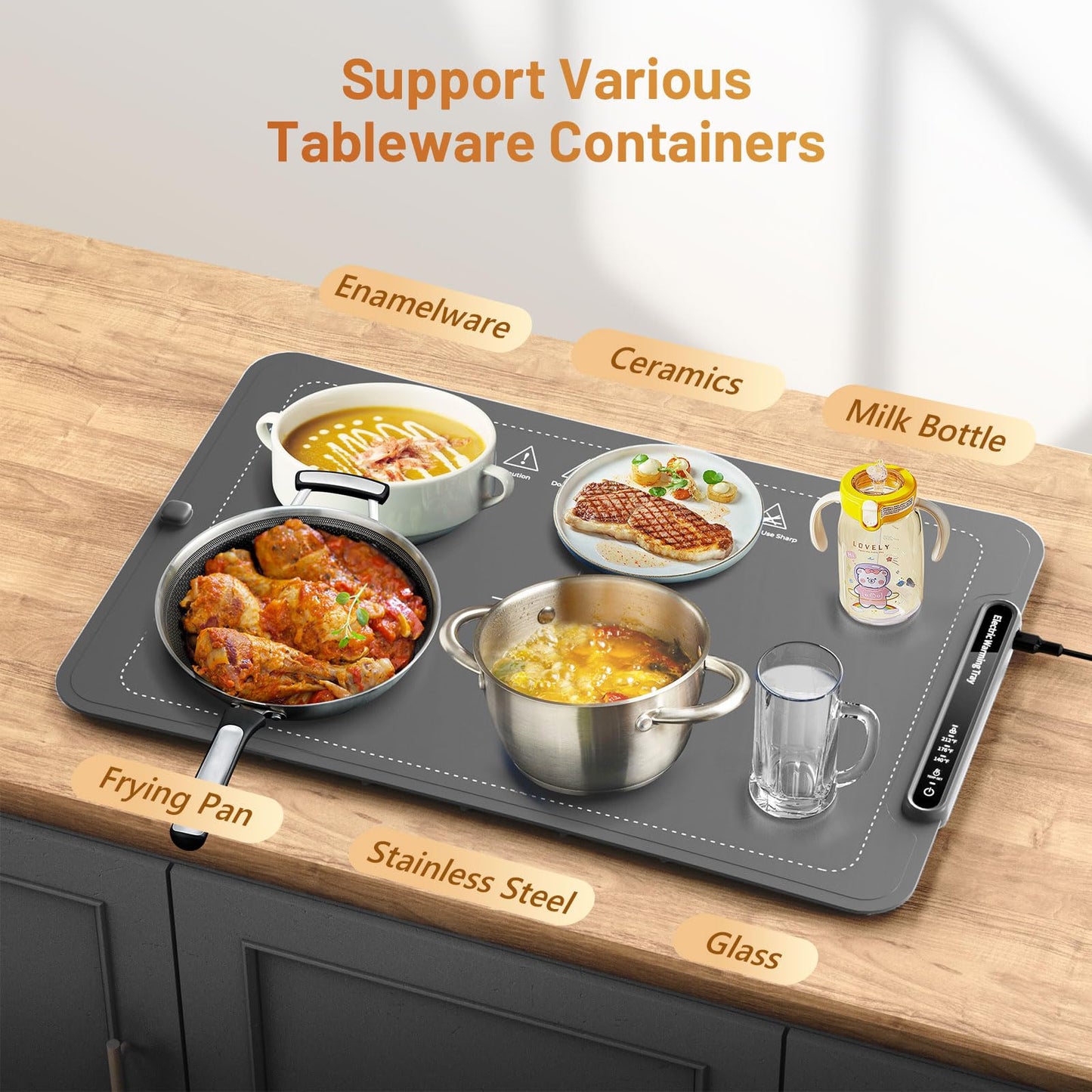 Food Warming Mat, Full Surface Heating Silicone Electric Warming Tray with 3 Level Temperature Settings, Auto Shut-Off, Foldable Roll Up Food Warmer for Parties Buffets, Gatherings