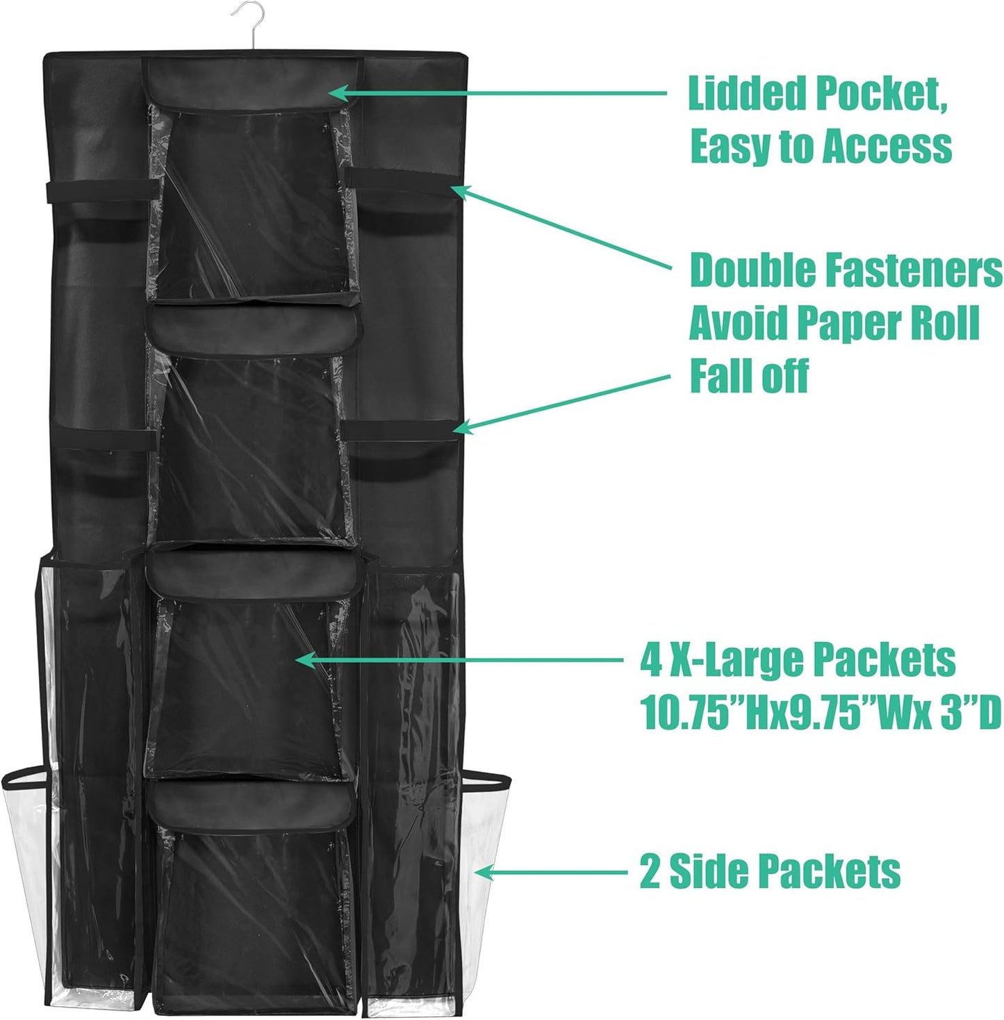 Simple Houseware Gift Wrap Organizer - Double-Sided Storage Pockets in Black | Set of 1