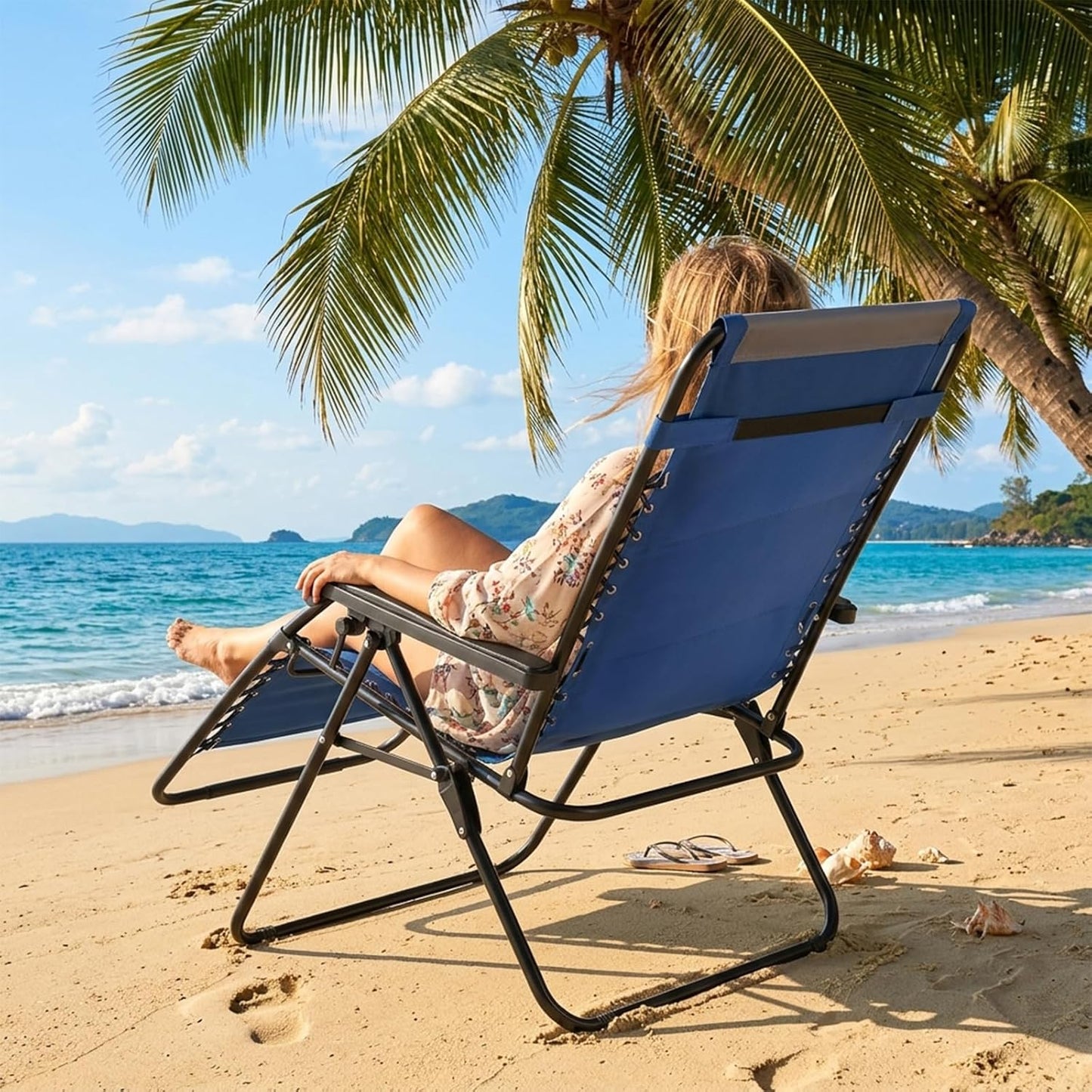 Sweetcrispy Zero Gravity Chairs - Oversized Foldable Patio Recliners with Adjustable Pillow & Cup Holder - Supports 400 lbs (Blue-Gray)