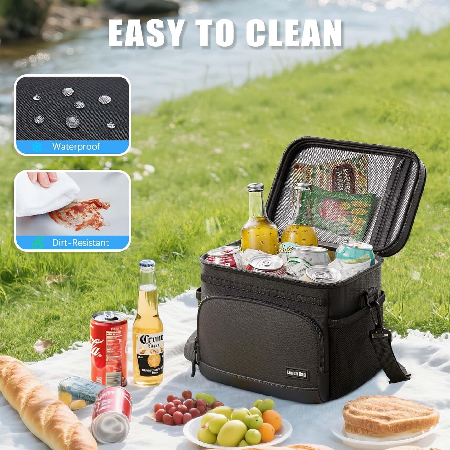 Skiennix Insulated Lunch Bag - Soft Cooler Tote for Work, Office, Travel & Picnic | Black, 9L