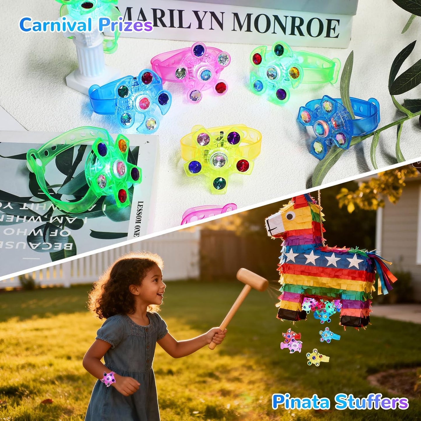 Skiennix LED Light Up Fidget Spinner Bracelets - Glow in The Dark Party Favors for Kids 4-12