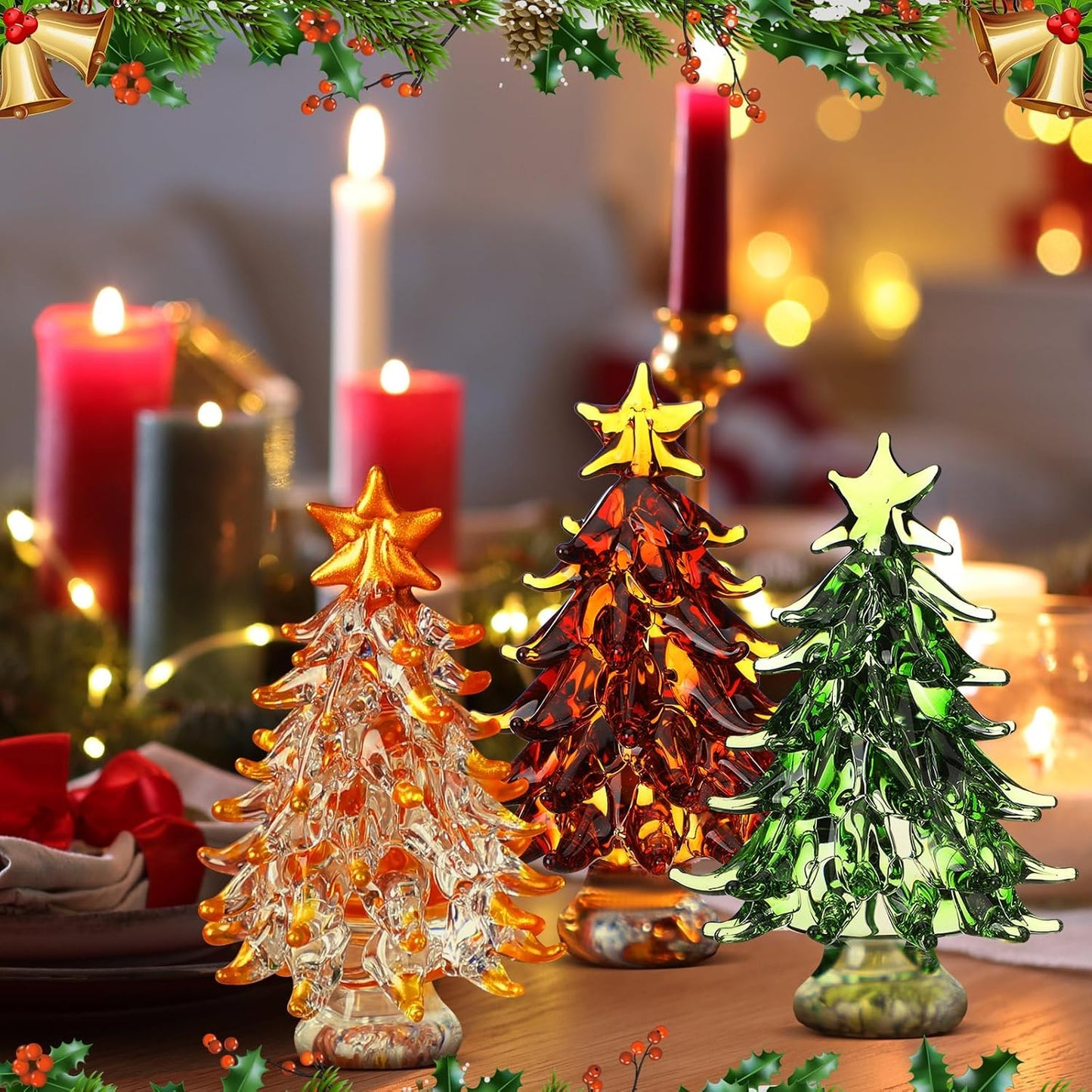 Thyle Mini Colorful Crystal Christmas Tree Figurines - 4 Pcs 2.4 Inch Collectible Holiday Decor