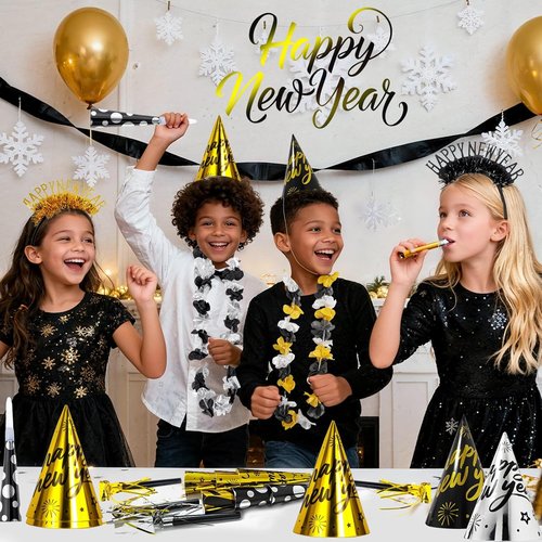 Atonofun New Year’s Eve Party Supplies - 48 Pcs for 20 Guests | Hats, Horns, Headbands & More