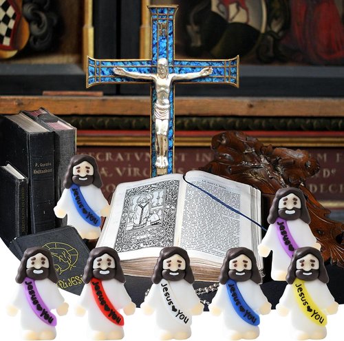 Cowlyn Mini Jesus Figurines - Multicolor Tiny Statues for Easter Egg Stuffers | 20 Pack Religious Gifts