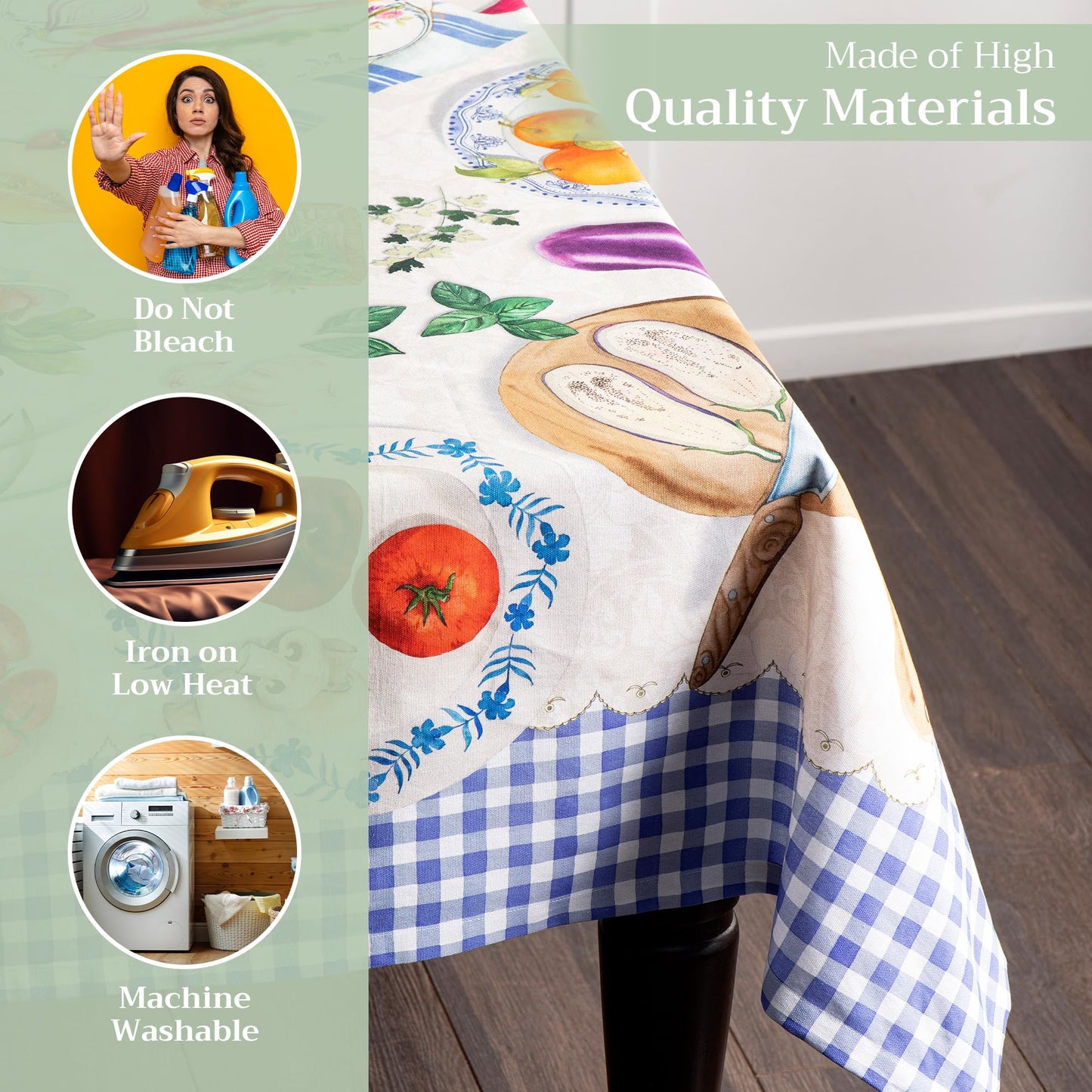 Maison d' Hermine Table Cloth Rectangle Table 100% Cotton 70 x 90 Inches Tablecloth Reusable Decorative for Dining Kitchen Room Farmhouse Home Gifts for Mothers Day Spring Summer - Gourmand