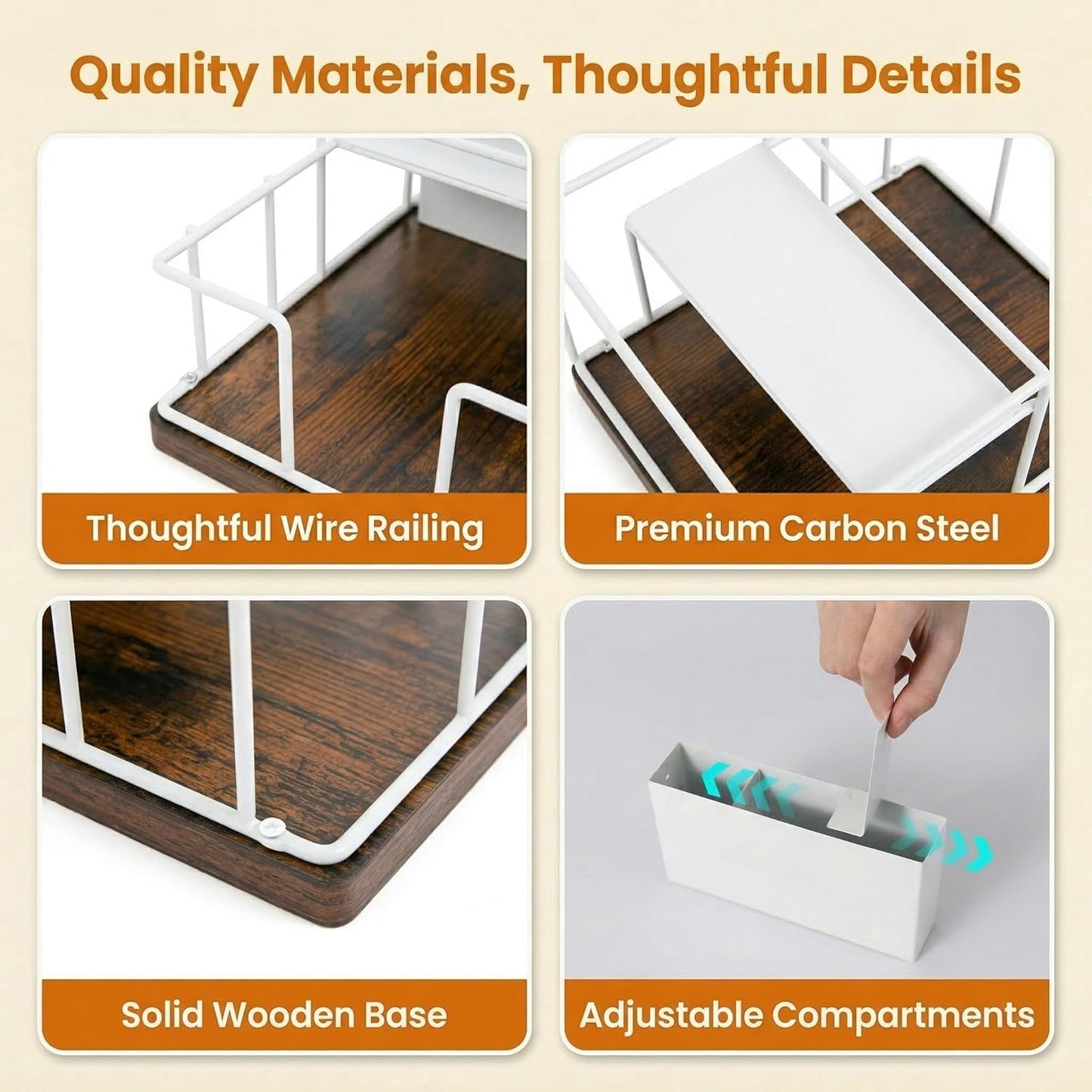 Wood & Metal Napkin Holder by [Brand Name] - 3-in-1 Utensil Caddy & Spice Rack for Kitchen & Patio (White)