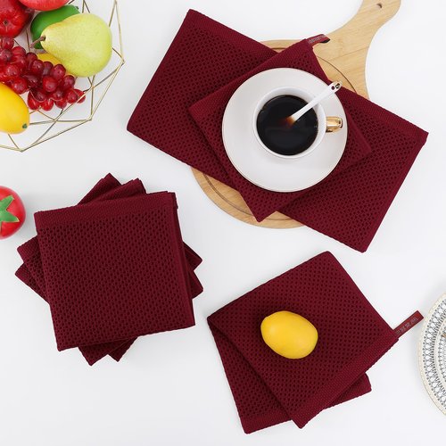 Homaxy 100% Cotton Waffle Weave Kitchen Dish Cloths, Ultra Soft Absorbent Quick Drying Dish Towels, 12 x 12 Inches, 12-Pack, Burgundy