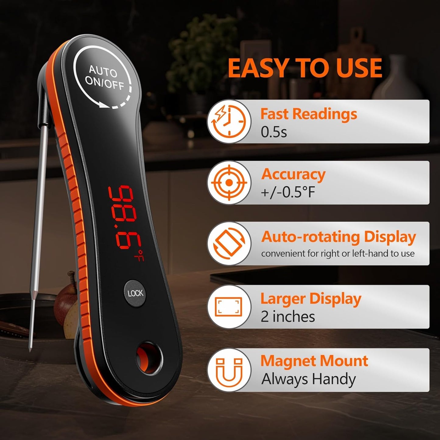 Paysean Digital Meat Thermometer - 0.5 Sec Instant Read for Grilling, BBQ, Candy & Liquid - Perfect Gift for Dad