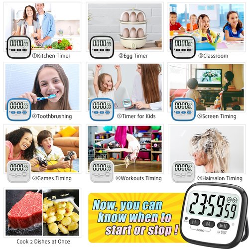 AyayaBoss 2-Pack Magnetic Kitchen Timers for Cooking, Digital Stop Watch Countdown Timer for Kids, Teachers, Classroom, Office, Exercise - Battery Included