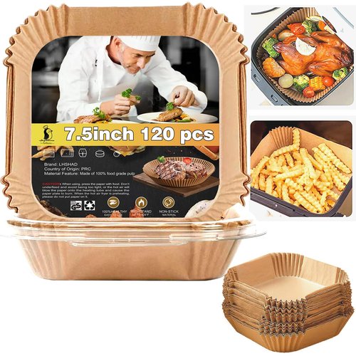 4 qt Air Fryer Liners, Chefman Air Fryer Liners, Disposable 4qt Air Fryer Liner for Chefman TurboX 4-in-1& 4.5 QT Cuisinart Airfryer, Non-stick Parchment Paper for Frying, Baking- Unbleached(120Pcs)