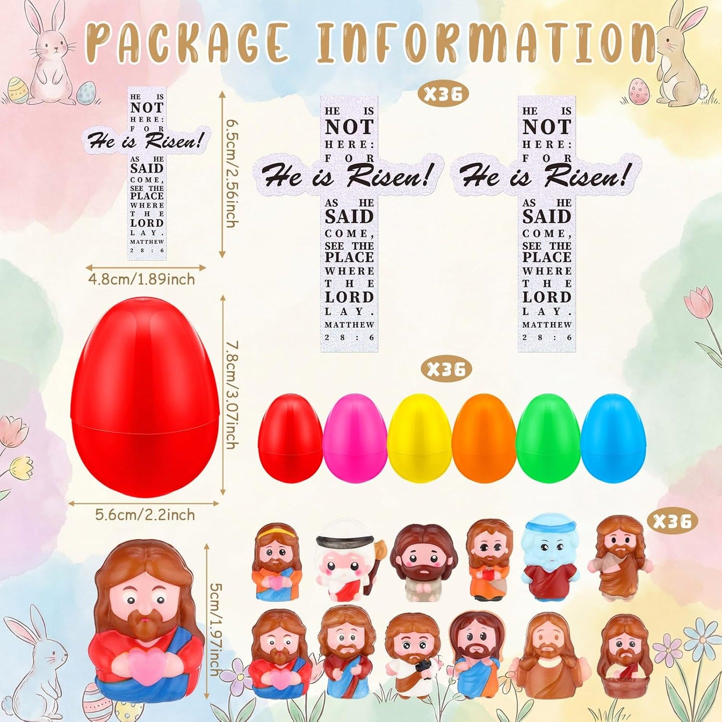 Novabright Easter Egg Set - 36 Colorful Eggs with Jesus Figures & Scripture Stickers | Perfect for Church Hunts