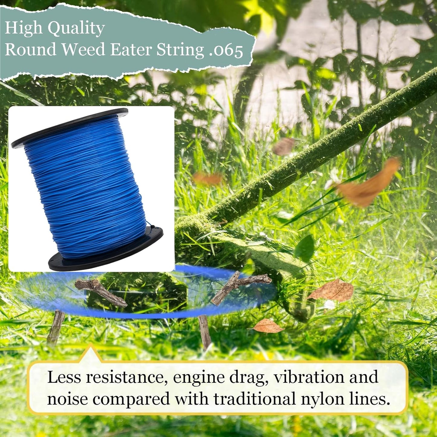 KAKO 065 Trimmer Line - Commercial Grade .065-Inch Round Weed Eater String | 2000 ft, Blue