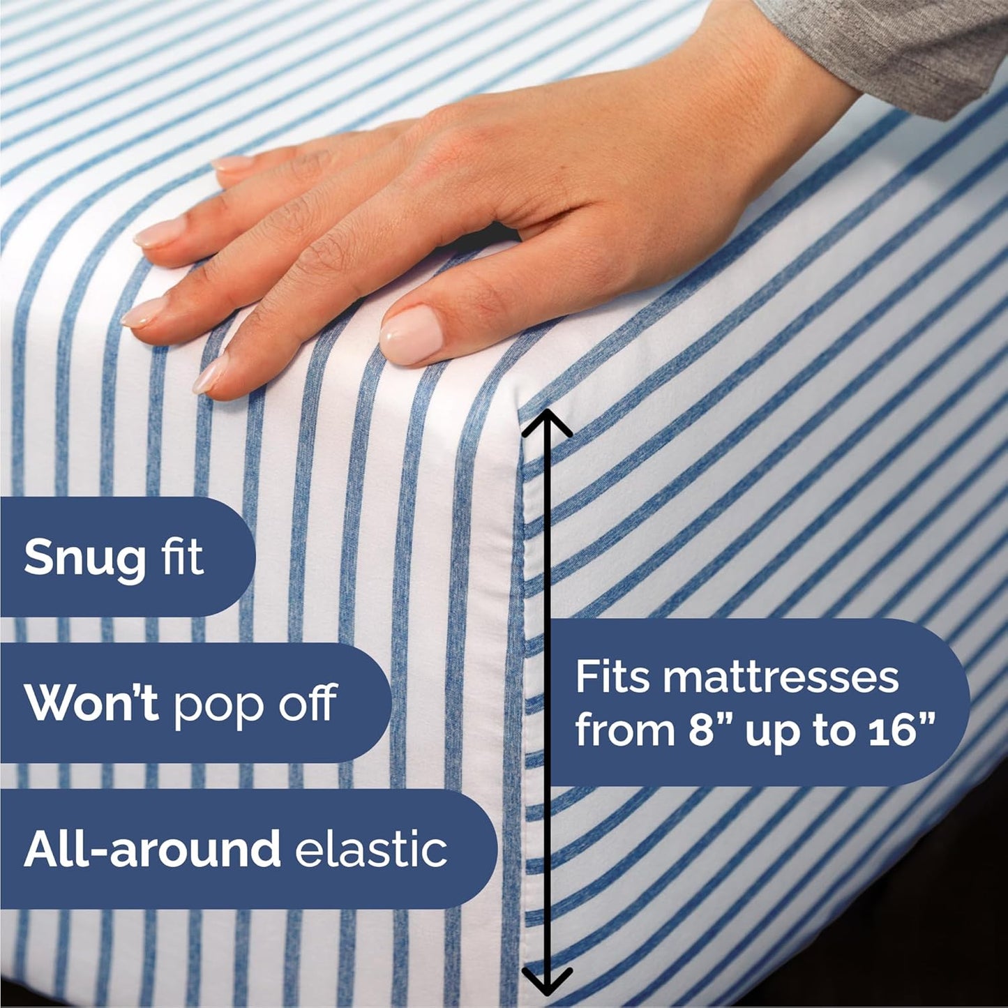 Skiennix Queen Size 4-Piece Sheet Set - Comfy, Breathable & Cooling Hotel Luxury Bedding - Deep Pockets, Soft, Wrinkle-Free - Blue Stripes