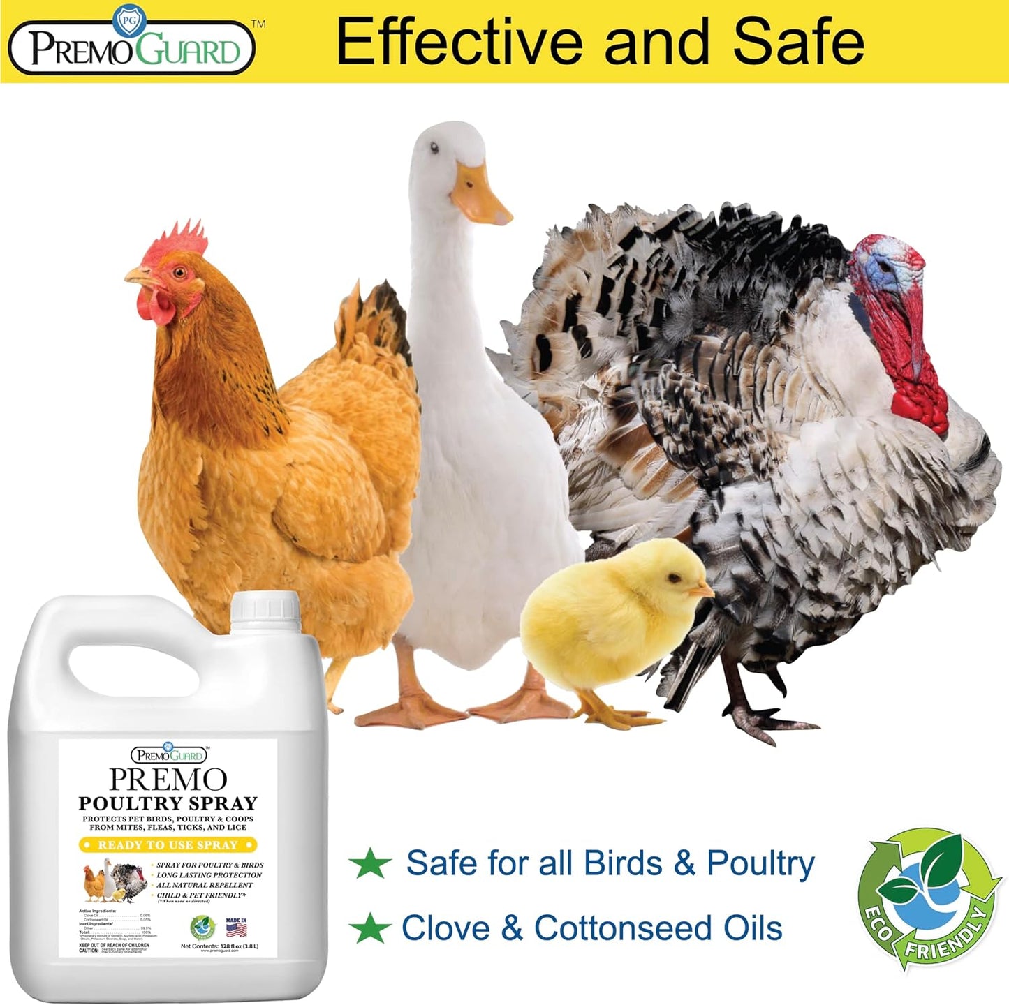 Premo Guard Poultry Spray - Natural Pest Control for Chickens - 128 oz | Kills Mites, Fleas, & Lice Safely