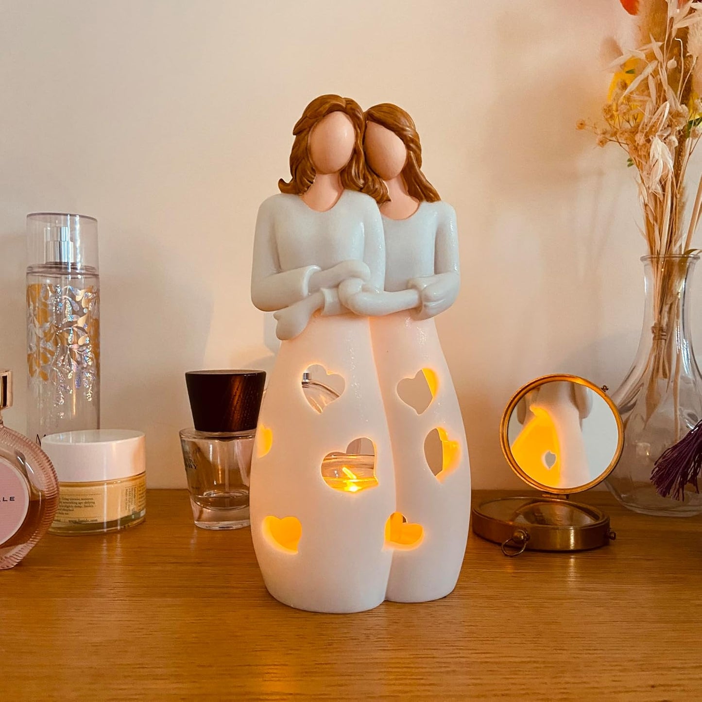 Sisters for Mom - Candle Holder Statue with Flickering LED Light | Unique Gift for Mother's Day & Friends
