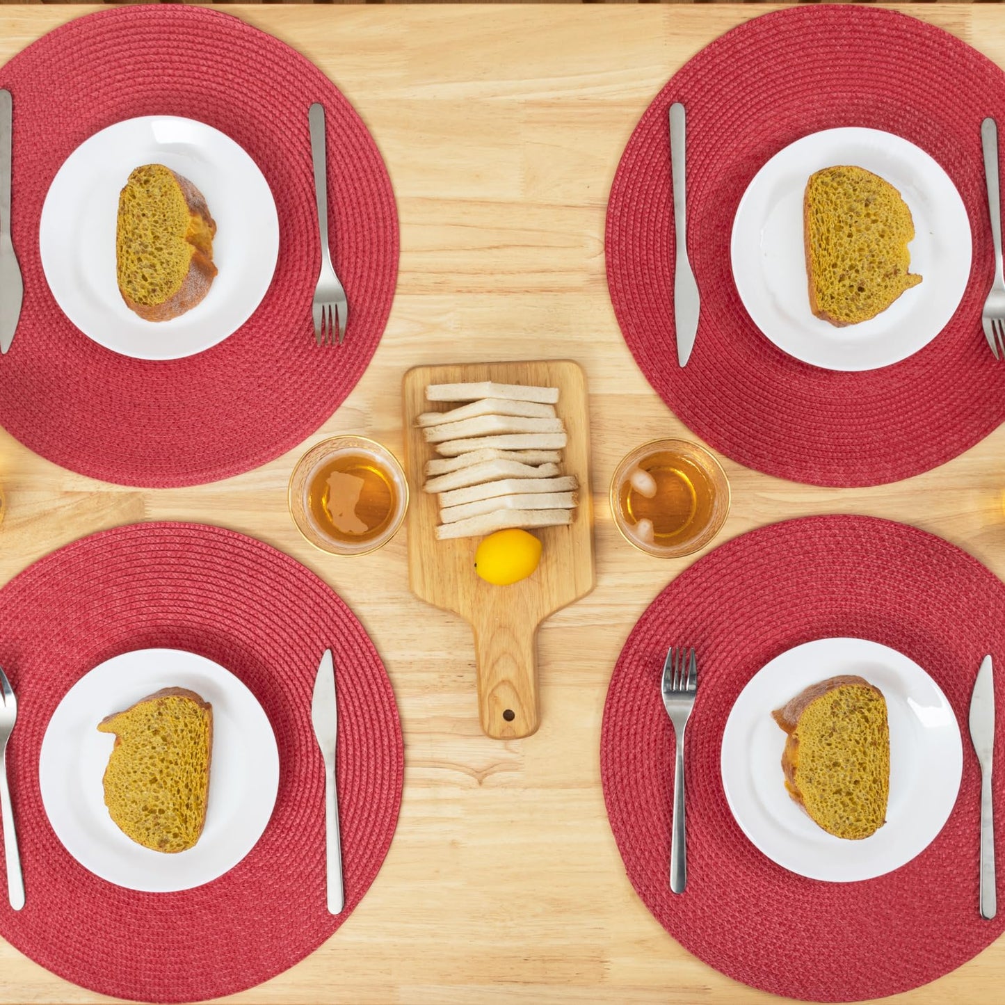 Winknowl Round Braided Placemats Set of 6 Washable Woven Heat Resistant Table Mats for Kitchen Dining Tables 15 inch Round Place Mats (Red,6pcs)