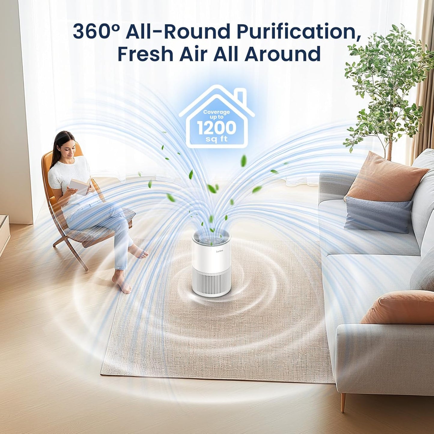 LUNINO H13 True HEPA Air Purifier - Large Room Coverage Up to 1200ft² | Fragrance Function & Sleep Mode