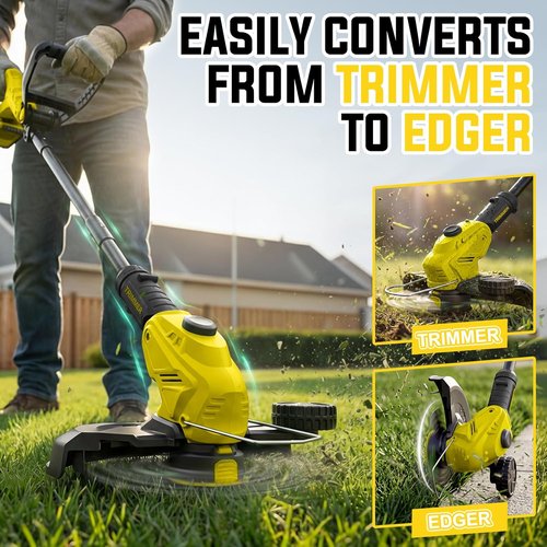 21V Cordless Weed Wacker by [Brand Name] - 2-in-1 Grass Trimmer & Edger with 2 Batteries & 8 Spare Spools