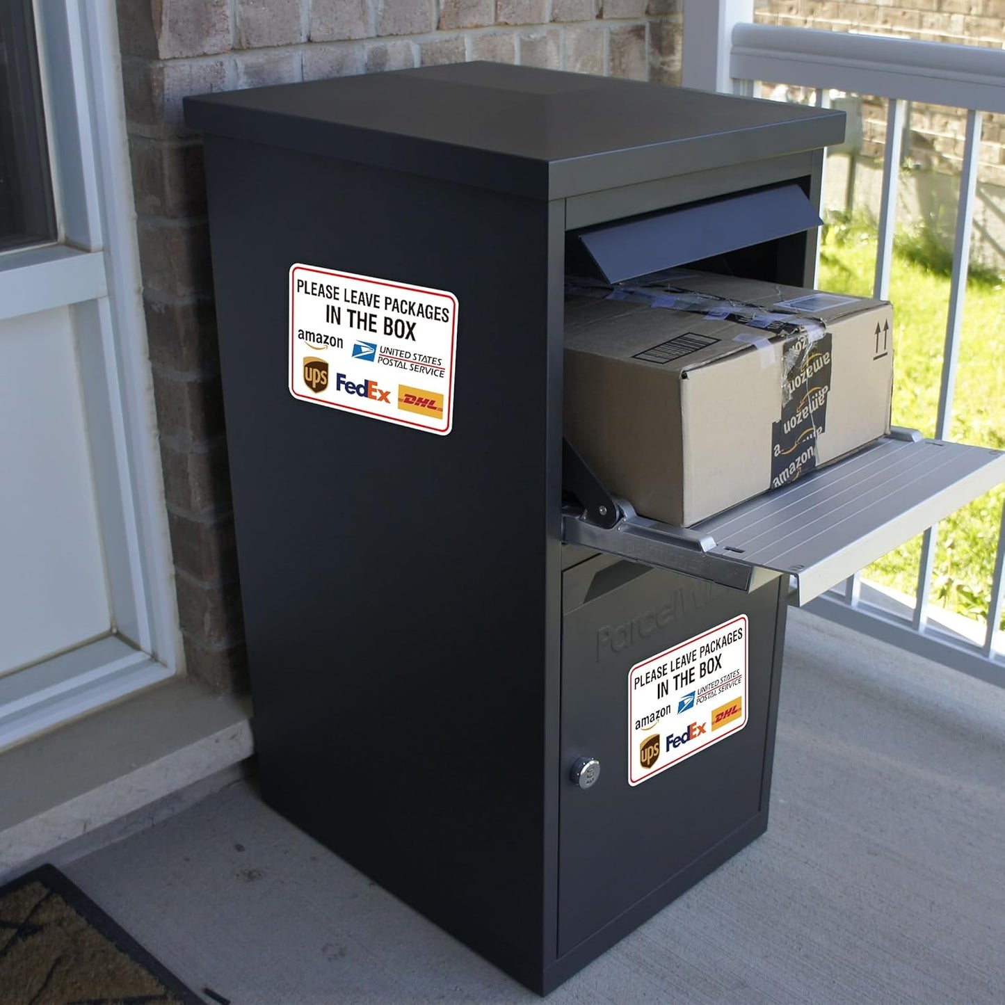Please Leave Packages Here Sign by [Brand Name] - Self-Adhesive Waterproof Delivery Sticker | 8.3"x5.5" for Home, Office, Shop