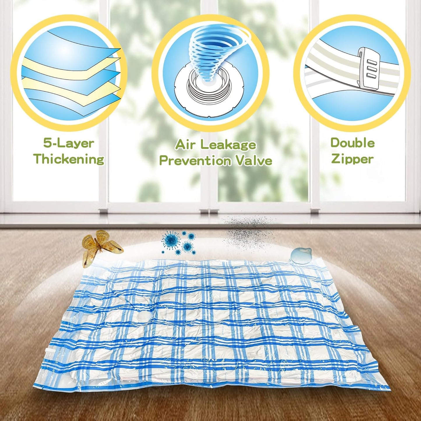 Skiennix Vacuum Storage Bags - 8 Jumbo Space Saver Seal Bags for Clothes, Comforters & Blankets
