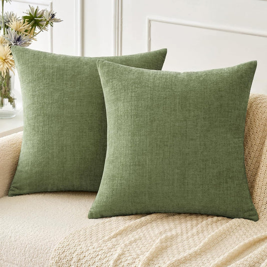 MIULEE Couch Throw Pillow Covers - Soft Sage Green Chenille | Pack of 2, 18x18 Inch for Living Room