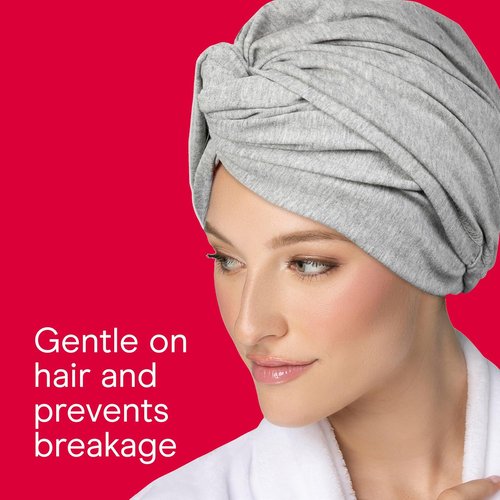 Conair Cotton Hair Towel Wrap - Fast Drying Ultra-Absorbent Turban for All Hair Types | Gray
