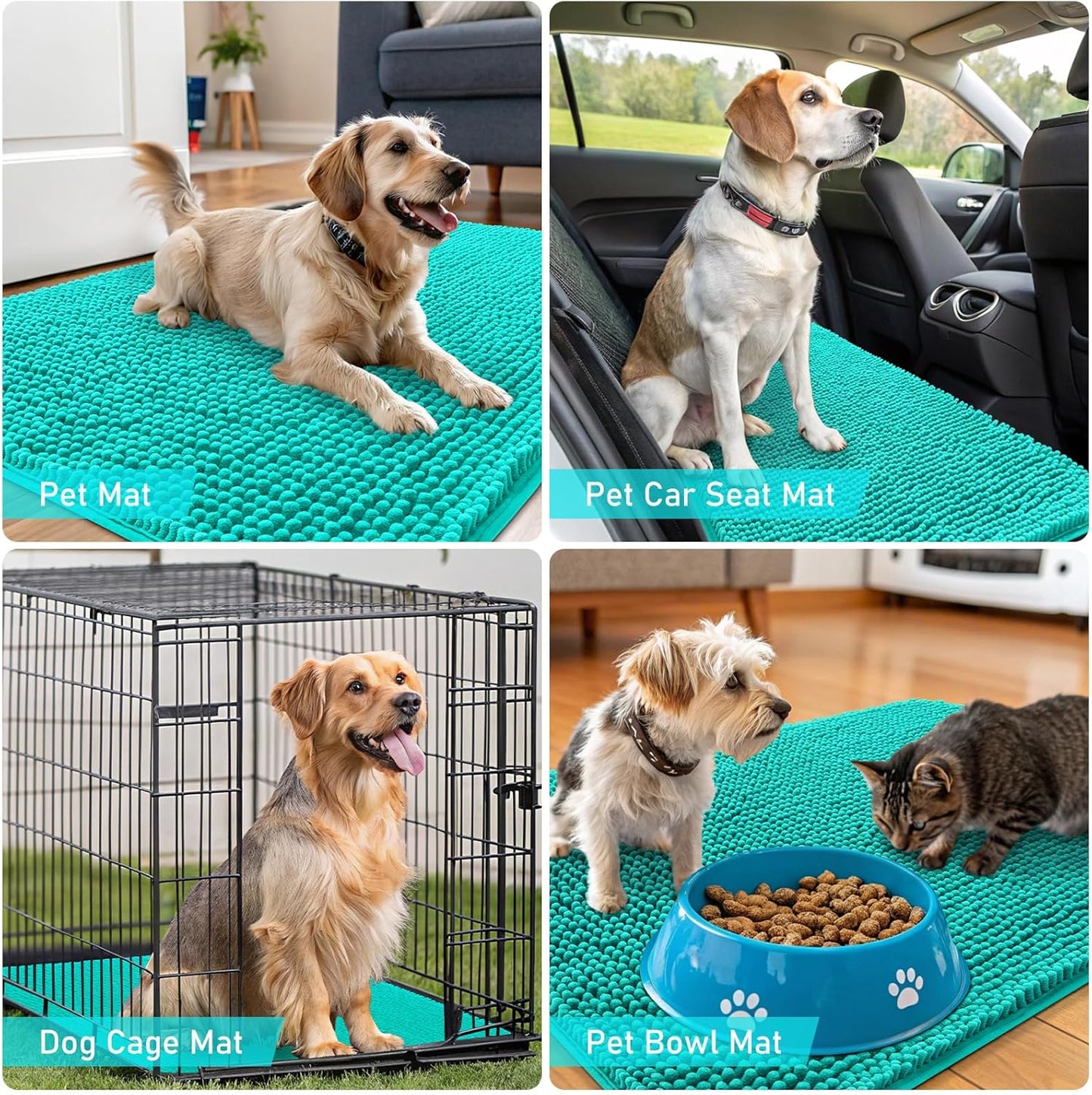 OLANLY Dog Door Mat - Absorbent Non-Slip Washable Doormat for Muddy Paws | 47x24 Teal Indoor Carpet