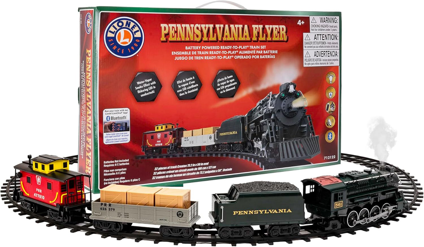 Lionel Pennsylvania Flyer Battery-Powered Train Set - Bluetooth Control, Smoke, Lights & Sounds | 2-Rail Track for Kids 4+
