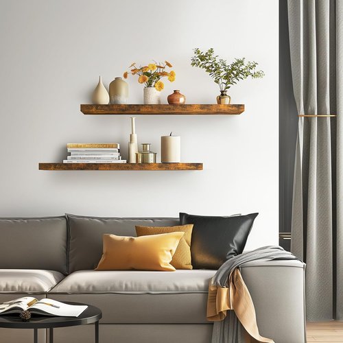 BAYKA Floating Shelves - 36-Inch Rustic Wood Wall-Mounted Shelves for Home & Office | Set of 2 (Brown)