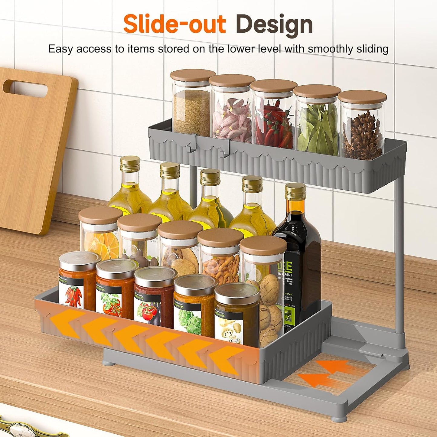 Sevenblue Multi-Purpose Under Sink Organizers - 3 Pack L-Shaped Cabinet Storage (Grey, 14.85 Inch)