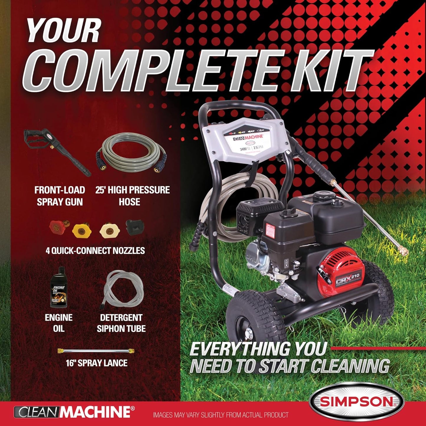 Simpson 3400 PSI Gas Pressure Washer - 2.5 GPM Cold Water Power Washer with 25' Hose | 49-State Compliant