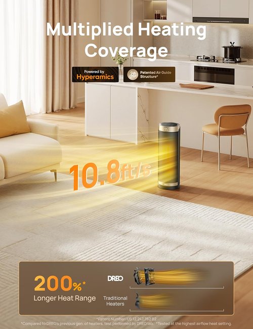 DREO 1500W Electric Space Heater - Quiet Portable Design with 70° Oscillation & Remote Control | Ideal for Office & Bedroom