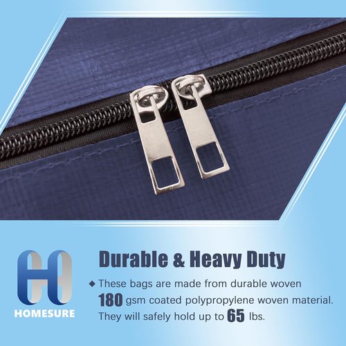 HOMESURE Large Water-Resistant Moving Bags - 4 Pack Heavy Duty Storage Totes with Zippers & Handles | Space-Saving Solution (Blue)